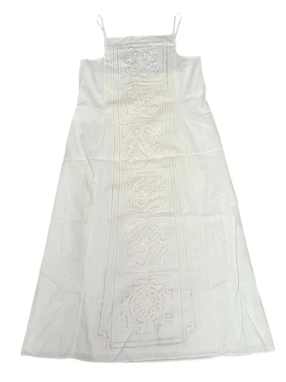 Zara ZW Collection Linen Blend Embroidered Dress Ecru Midi Straight Medium NWT - Picture 2 of 9
